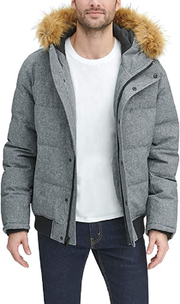Tommy Hilfiger Men's Long Parka With Faux Fur Hood Gray Size Size Large