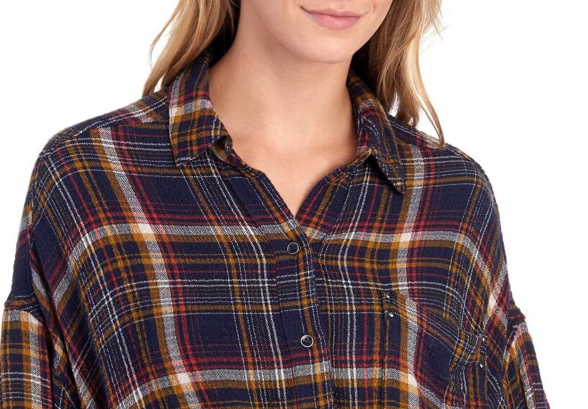 Free People Women's Hidden Valley Button Down Shirt Long Sleeve Blue Size X-Small