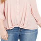 INC International Concepts Women's Roll Tab Long Sleeve Blouse Pink Size 0X