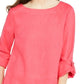Charter Club Women's D Ring Roll Sleeve Linen Blend Top Orange Size Large