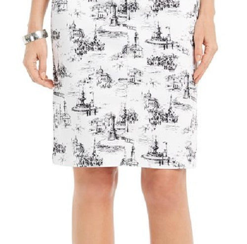 Charter Club Women's  Architectural-Print Denim Skirt White Size 4
