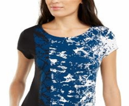 Alfani Women's Python Flank Teal Printed T-Shirt Blue Size Small