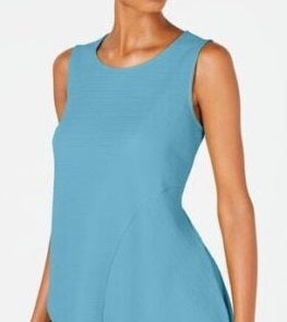 Alfani Women's Textured Asymmetrical Hem Sleeveless Scoop Neck Hi Lo Top Blue Size Large