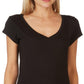 Aveto Women's  Junior's V-Neck Soft Stretch Knit Solid Top Black Size X-Large