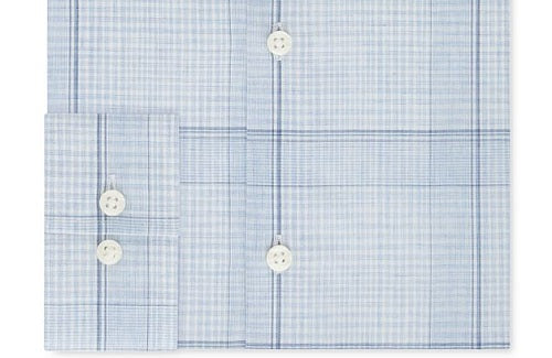 Michael Kors Men's Classic Regular Fit Non Iron Airsoft Performance Stretch Plaid Dress Shirt Blue Size 18.5X34-35