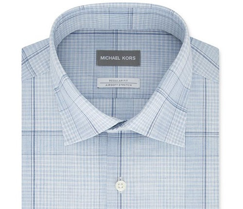 Michael Kors Men's Classic/Regular Fit Non Iron Airsoft Performance Stretch Plaid Dress Shirt Blue Size M