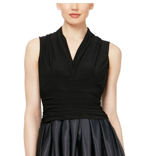 SL Fashions Women's Zippered Ombre Sleeveless V Neck Below the Knee Fit Flare Cocktail Dress Black Size 8