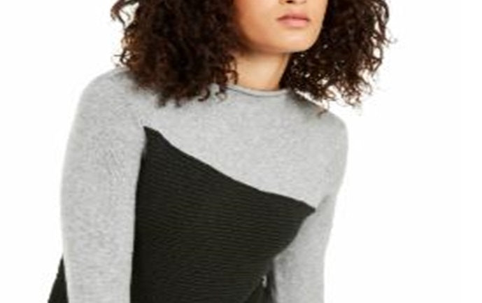 Alfani Women's Colorblocked Sweater Gray Size Small