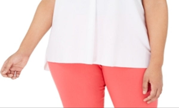 Alfani Women's Plus Split Neck Short Sleeve Top White Size 1X