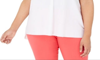 Alfani Women's Plus Split Neck Short Sleeve Top White Size 1X