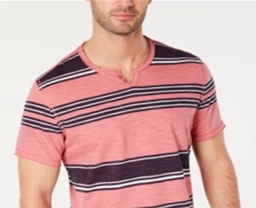 INC International Concepts Men's Stripe Split Neck T-Shirt Pink Size X-Small
