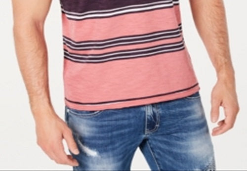 INC International Concepts Men's Stripe Split Neck T-Shirt Pink Size X-Small