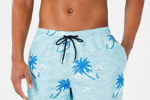 Club Room Men's Quick Dry Performance Palm Print 7 Swim Trunks Blue