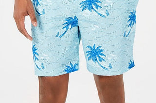 Club Room Men's Quick Dry Performance Palm Print 7 Swim Trunks Blue