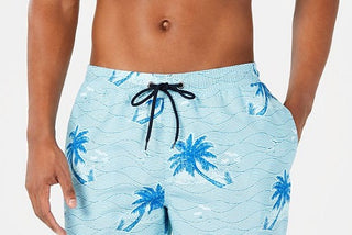 Club Room Men's Quick Dry Performance Palm Print 7 Swim Trunks Blue
