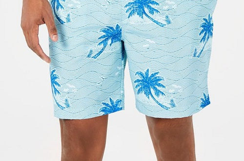 Club Room Men's Quick Dry Performance Palm Print 7 Swim Trunks Blue