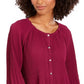 Ny Collection Women's  Petite Pleated Button-Front Bell-Sleeve Top Red Size Petite M