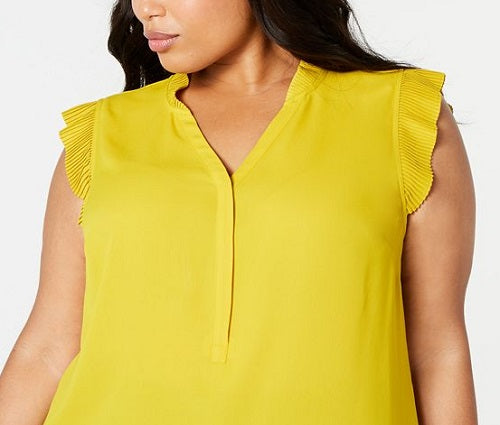 Alfani Women's Plus Pleat-Detail Blouse Yellow Size 3X