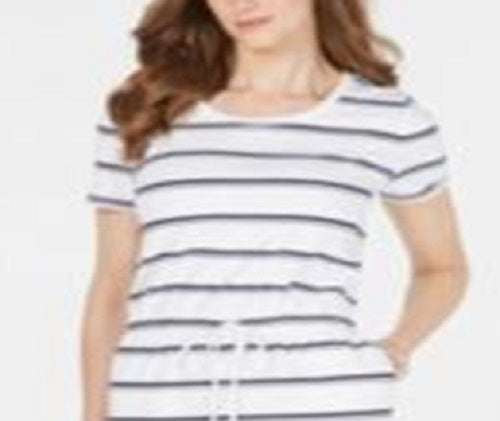 Charter Club Women's Striped Terry Drawstring Dress White Size Petite XL