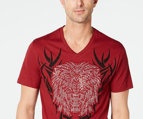 INC International Concepts Men's Rhinestone Lion T-Shirt Red Size XX-Large