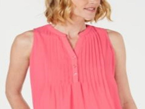 Charter Club Women's Sleeveless Pintuck Blouse Pink Size Large