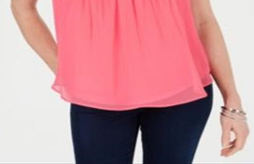 Charter Club Women's Sleeveless Pintuck Blouse Pink Size Large