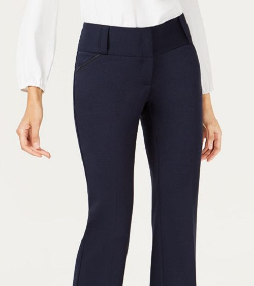 Alfani Women's Faux Leather Trim Wide Leg Trousers Blue Size 20X4