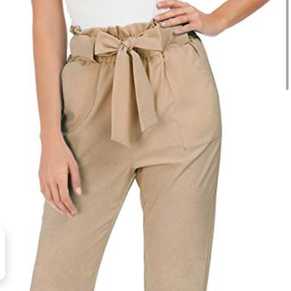 Maison Jules Women's Pleated Front Cropped Paperbag Pants Brown Size XX-Large