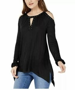 INC International Concepts Women's Teal Cold Shoulder Long Sleeve Scoop Neck Top Black Size X-Large