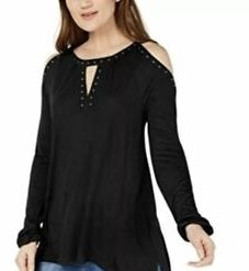 INC International Concepts Women's Teal Cold Shoulder Long Sleeve Scoop Neck Top Black Size X-Large