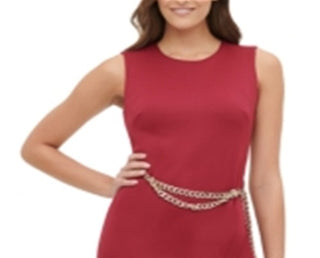 Tommy Hilfiger Women's Petite Chain-Belt Sheath Dress  Red Size 12P