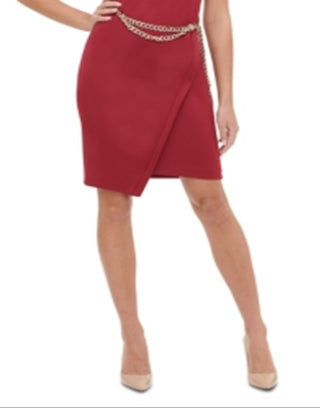 Tommy Hilfiger Women's Petite Chain-Belt Sheath Dress  Red Size 12P