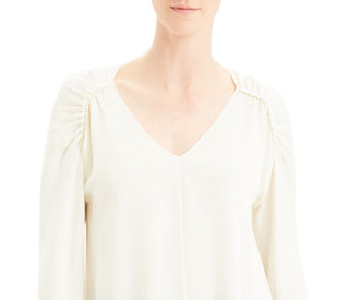 Theory Women's Silk Shirred Shoulder Top White Size Petite