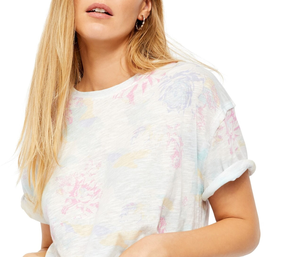 Free People Women's Tie Dye Short Sleeve Crew Neck T-Shirt White Size Large