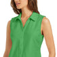 Charter Club Women's  Cotton Pique Sleeveless Shirt Green Size 14