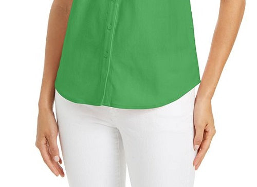 Charter Club Women's  Cotton Pique Sleeveless Shirt Green Size 14