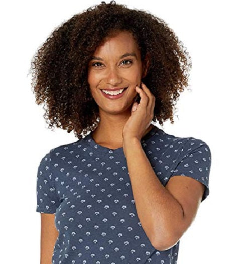 Lucky Brand Women's Floral Crew Neck Graphic T-Shirt Blue Size Large