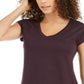 Ideology Women's Essential Heathered V Neck Pullover Top Purple Size Medium