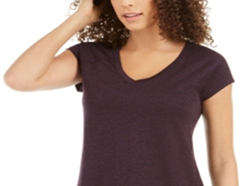 Ideology Women's Essential Heathered V Neck Pullover Top Purple Size Medium