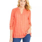 Style & Co Women's Plus Textured V Neck Pullover Top Orange Size 3X