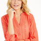 Style & Co Women's Plus Textured V Neck Pullover Top Orange Size 3X