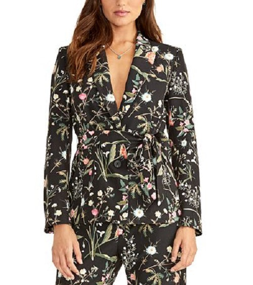 Rachel Roy Women's Stretch Buttoned Floral Wear to Work Blazer Jacket Black Size 4