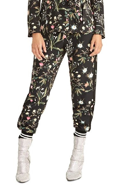 Rachel Roy Women's Stretch Buttoned Floral Wear to Work Blazer Jacket Black Size 4