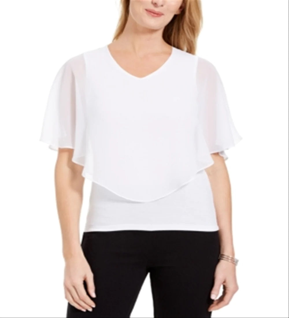 JM Collection Women's Asymmetrical Chiffon Top White -\Size X-Large