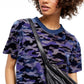 Free People Women's Camouflage Short Sleeve Crew Neck T-Shirt Top Blue Size Medium
