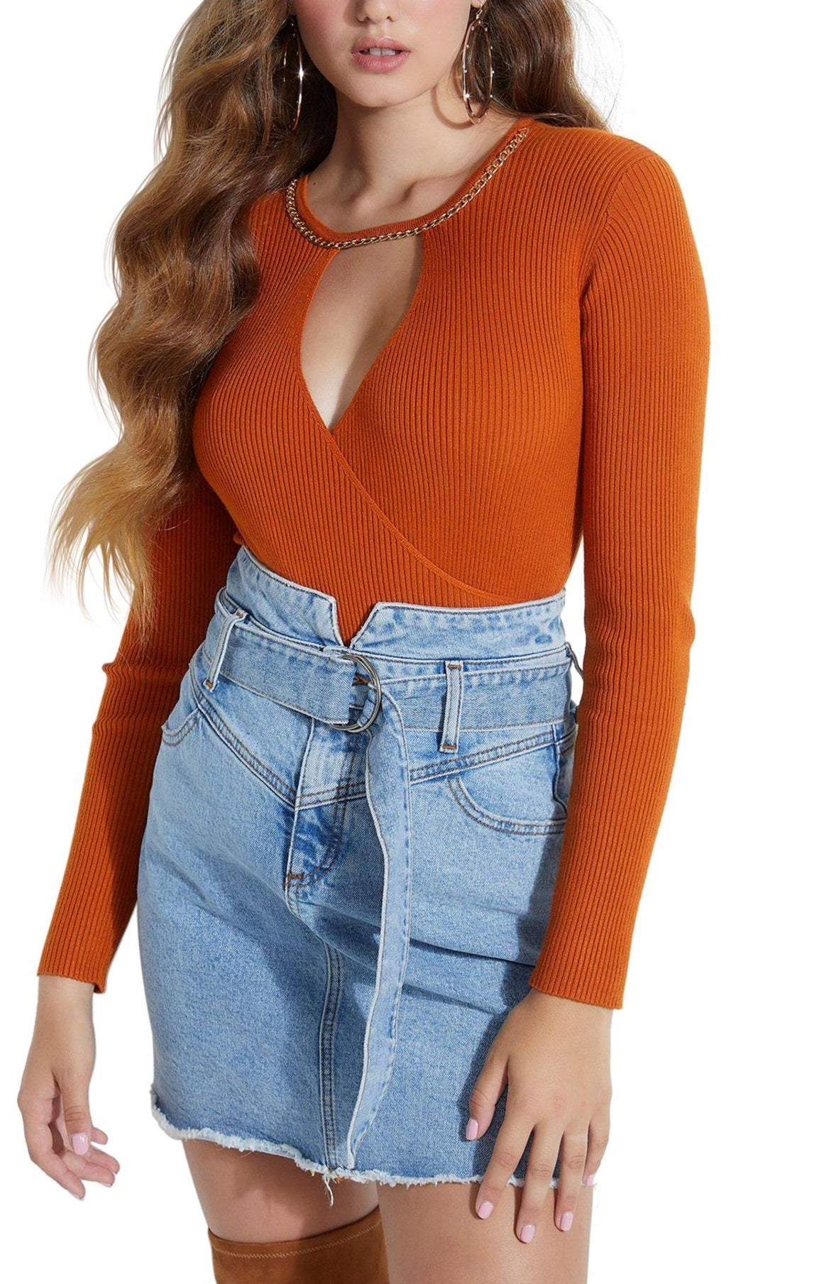 GUESS Women's Long Sleeve Keyhole Top Brown Size Medium