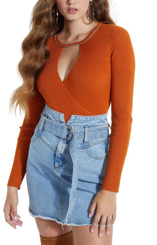 GUESS Women's Long Sleeve Keyhole Top Brown Size Medium