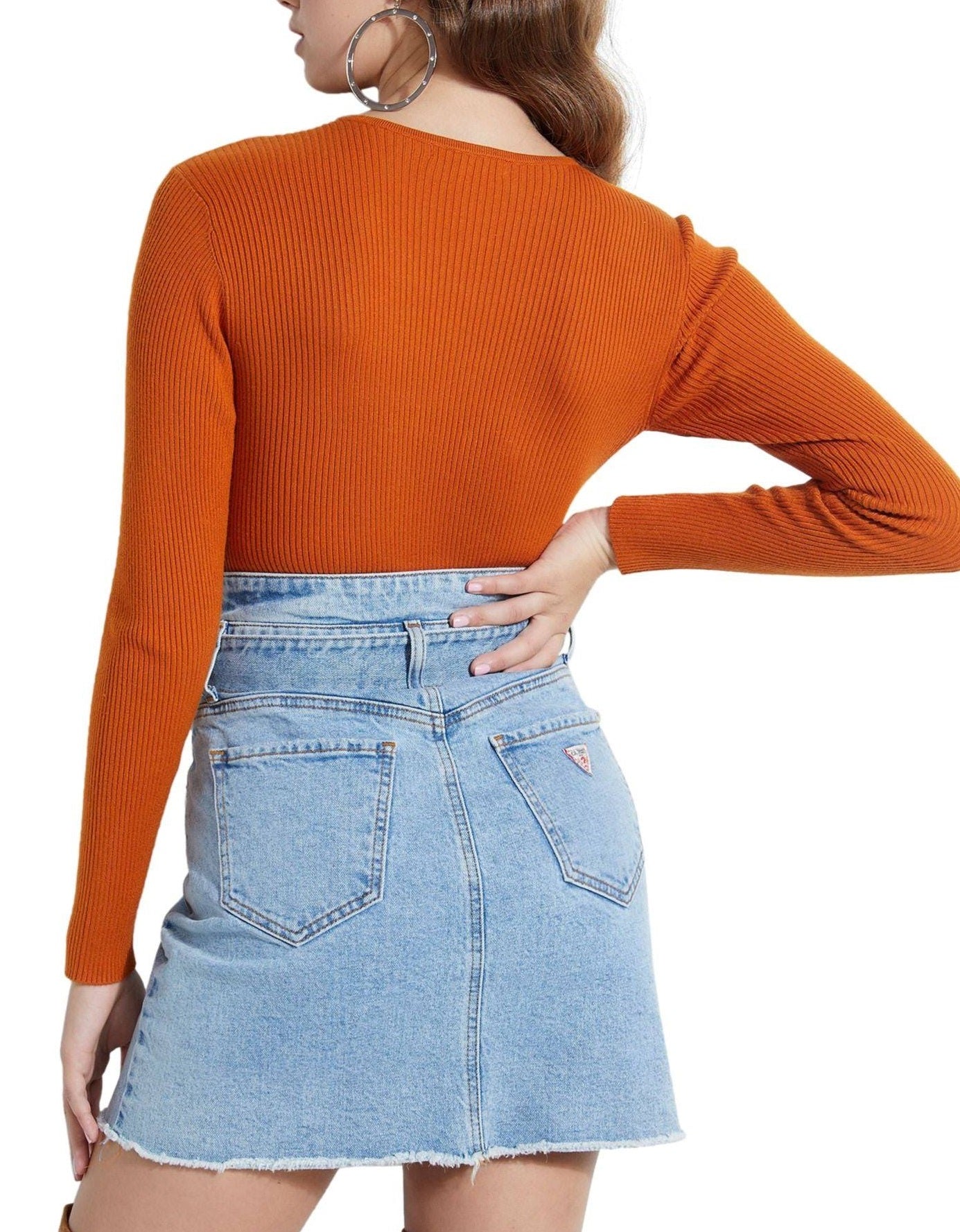 GUESS Women's Long Sleeve Keyhole Top Brown Size Medium