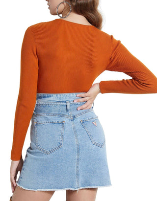 GUESS Women's Long Sleeve Keyhole Top Brown Size Medium