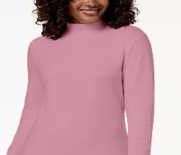 Karen Scott Women's Cotton Mock-Neck Top Pink Size X-Small